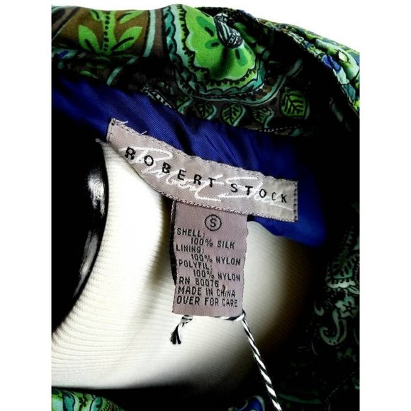 Vintage 80s Green Silk Quilted Paisley Oriental Jacket Womens Small - Picture 5 of 5